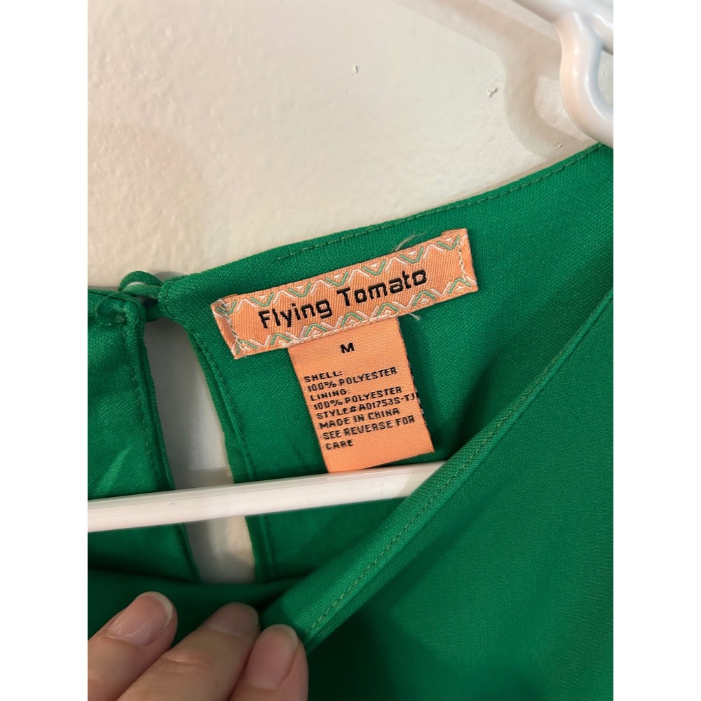 Flying Tomato Green Long Sleeve Ruffle Hem Mini Dress Elastic Waist Womens M - Picture 3 of 7
